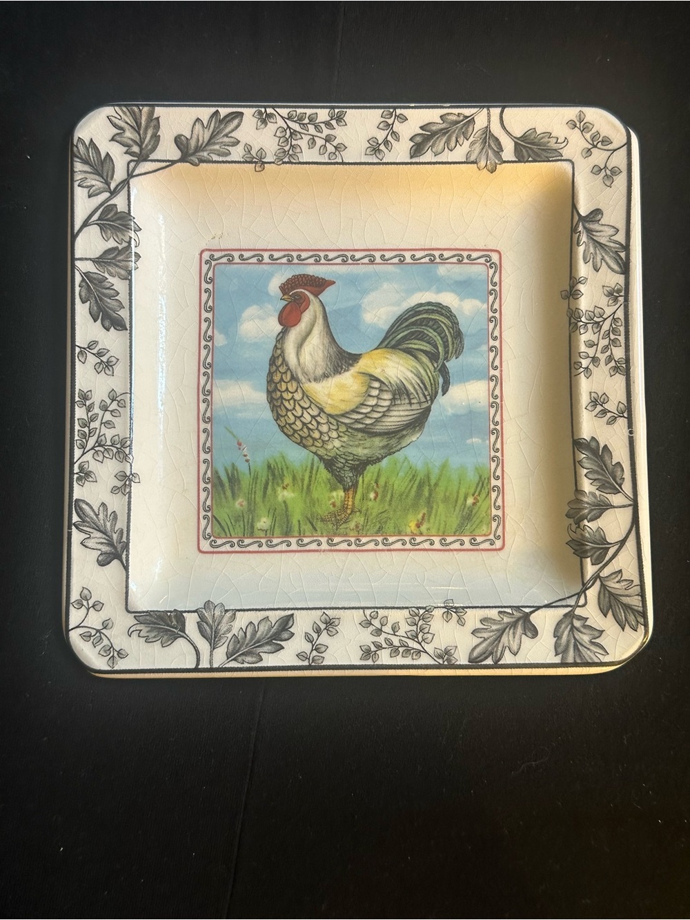Decorative Rooster Square Serving Plate - White and Multi by Galletyi